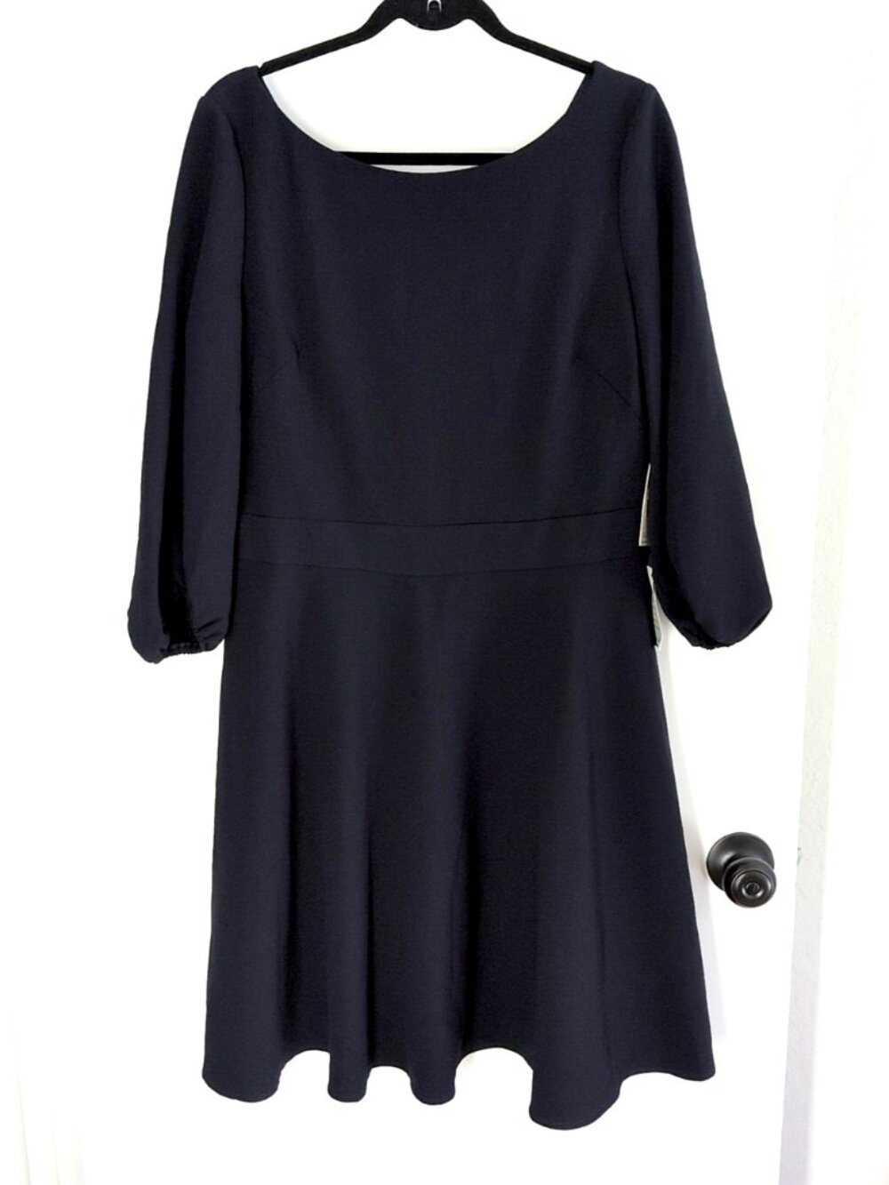 Eliza J navy blue balloon sleeve knee length dress 16 NWT office crepe